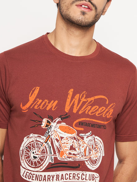Coffee Brown Printed T-Shirt