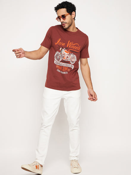 Coffee Brown Printed T-Shirt
