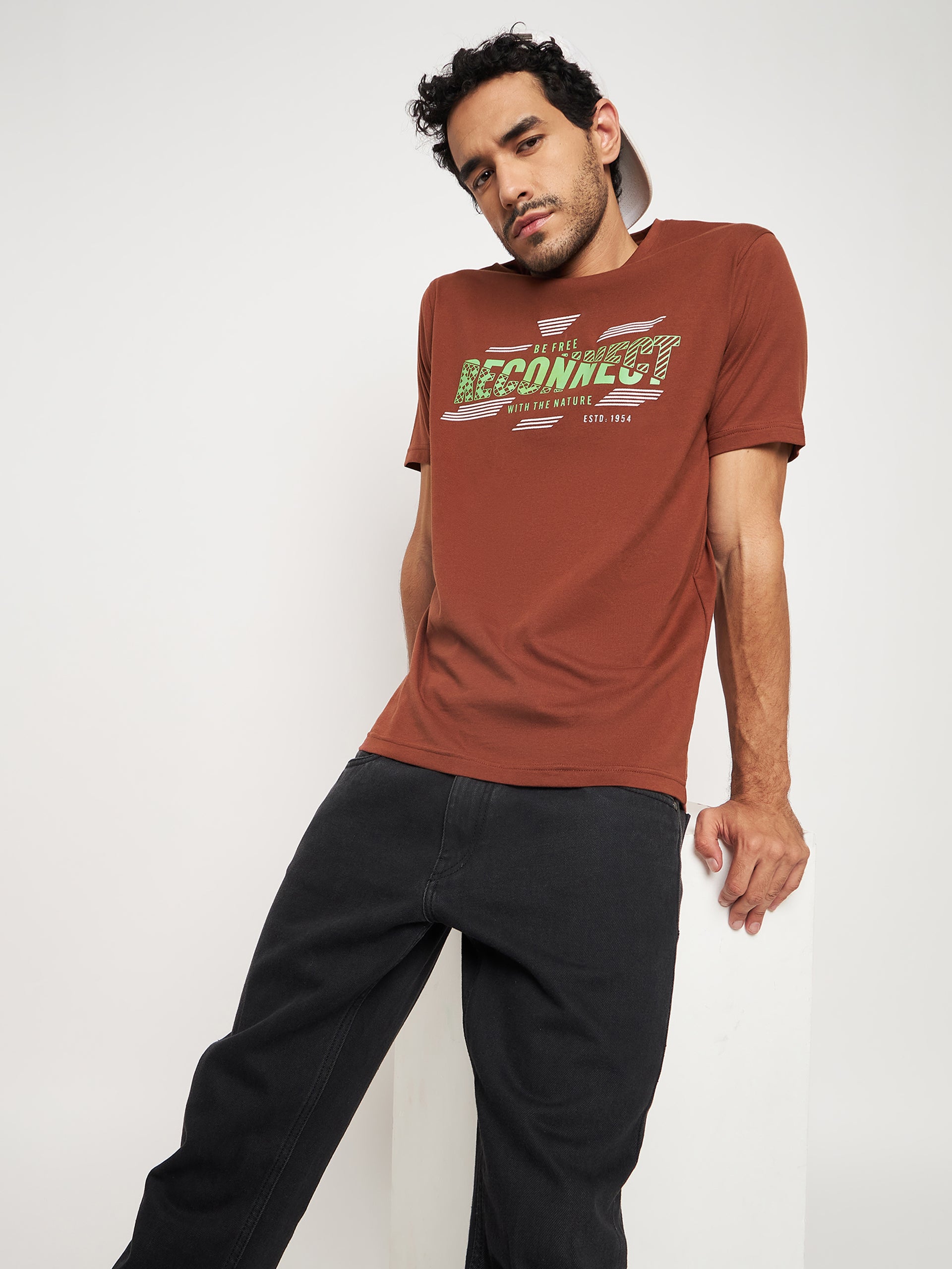 Brown Printed Half Sleeve T-Shirt