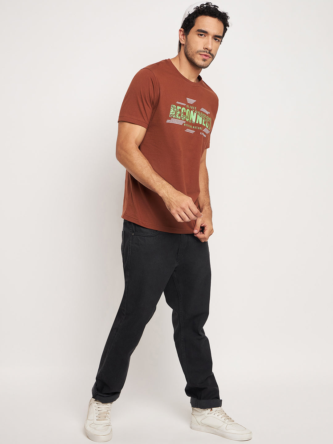 Brown Printed Half Sleeve T-Shirt