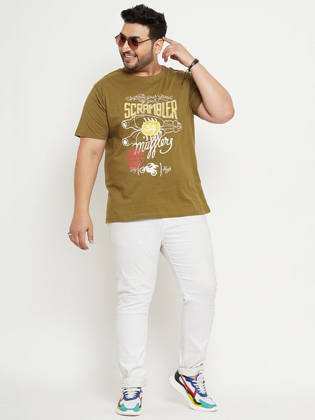 Typography Printed Cotton Casual Plus Size T-shirt