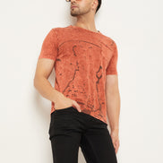 Rust Printed Half Sleeve Round Neck T-Shirt