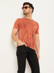 Rust Printed Half Sleeve Round Neck T-Shirt