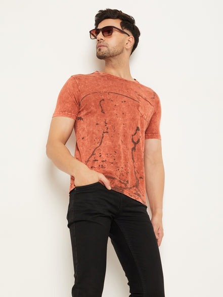 Rust Printed Half Sleeve Round Neck T-Shirt
