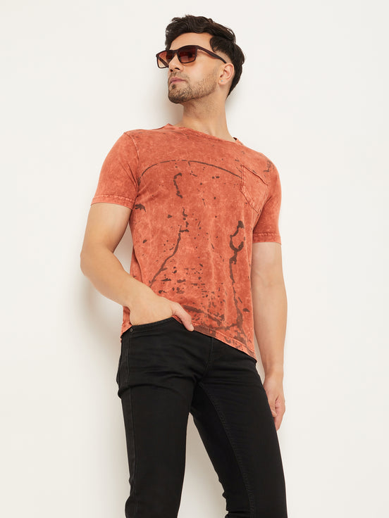 Rust Printed Half Sleeve Round Neck T-Shirt