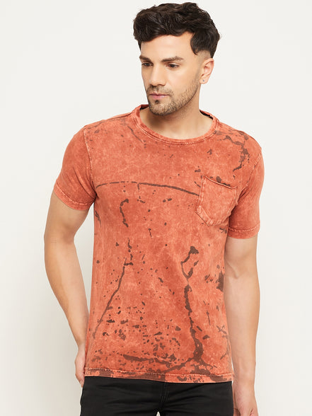 Rust Printed Half Sleeve Round Neck T-Shirt
