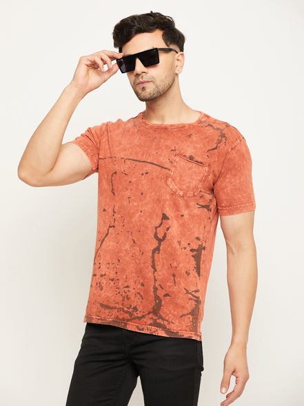 Rust Printed Half Sleeve Round Neck T-Shirt