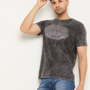 Grey Printed Half Sleeve Round Neck T-Shirt