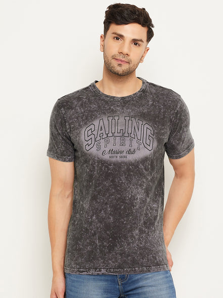 Grey Printed Half Sleeve Round Neck T-Shirt