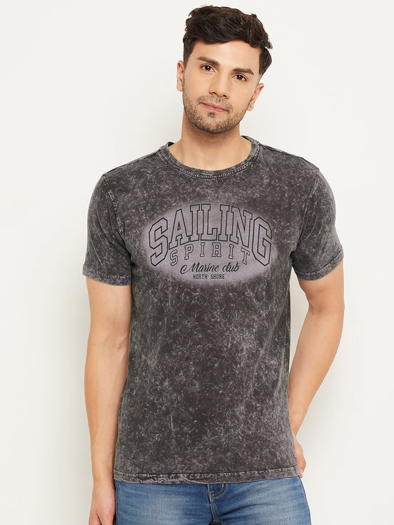 Grey Printed Half Sleeve Round Neck T-Shirt