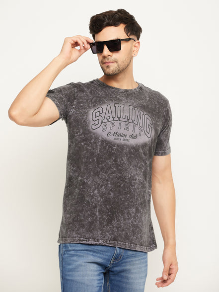 Grey Printed Half Sleeve Round Neck T-Shirt