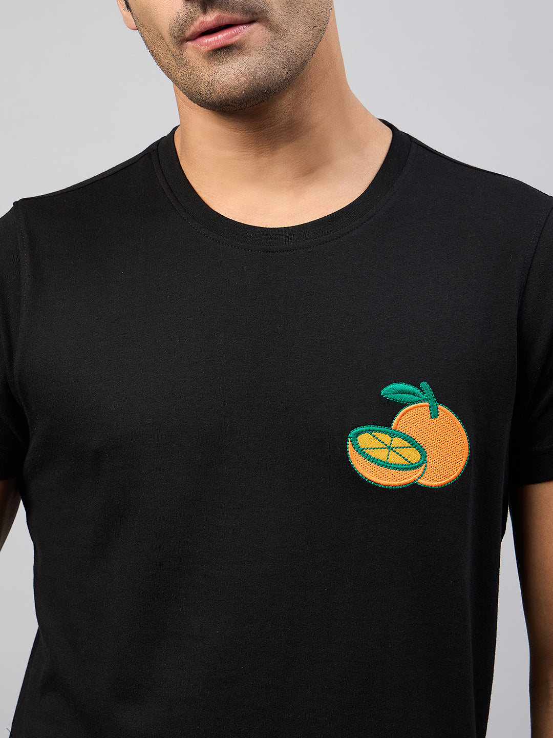 Black Chest Embroidery T-Shirt