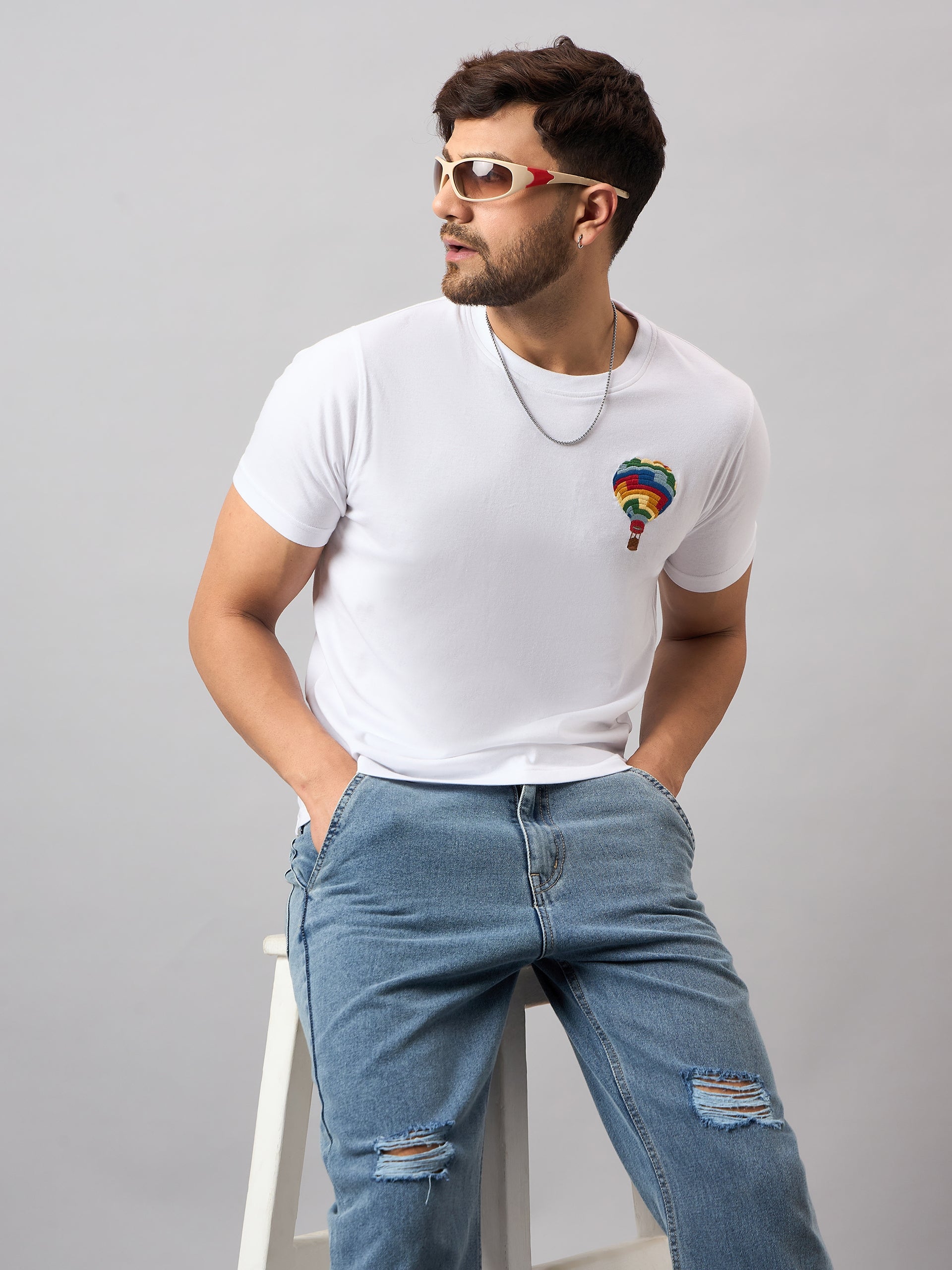 White Chest Embroidery T-Shirt