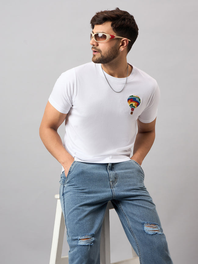 White Chest Embroidery T-Shirt