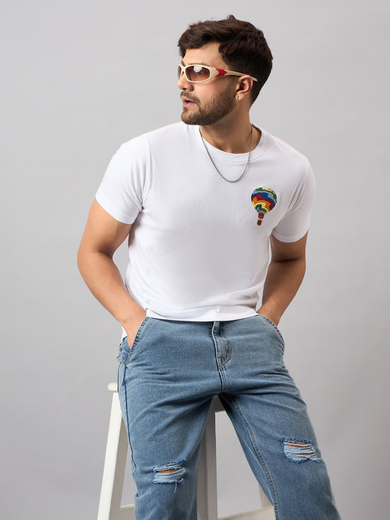White Chest Embroidery T-Shirt