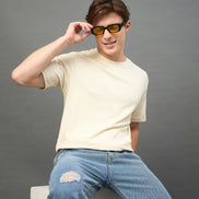 Beige Solid T-Shirt