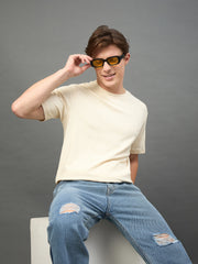 Beige Solid T-Shirt