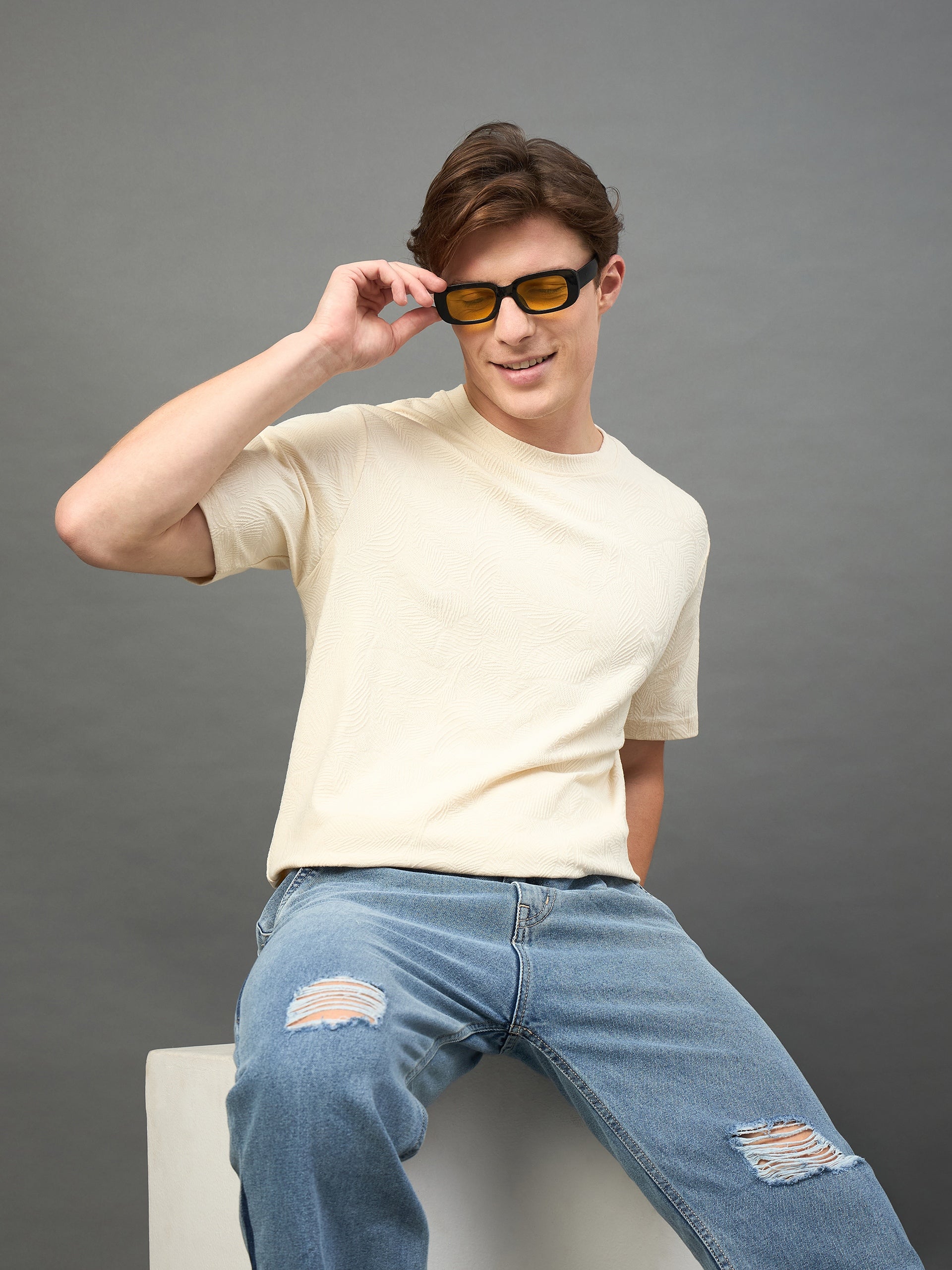 Beige Solid T-Shirt