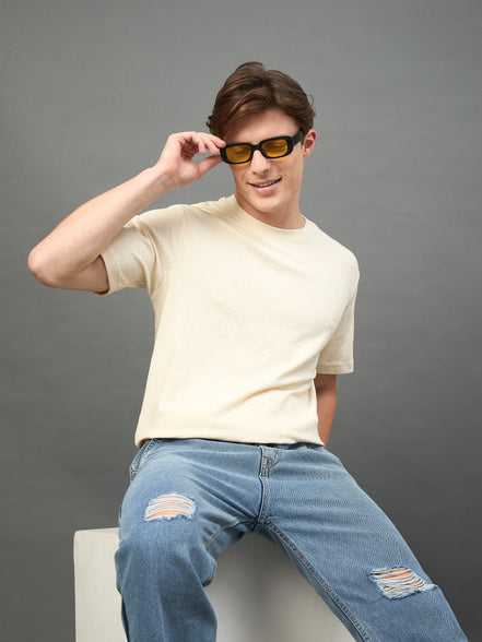 Beige Solid T-Shirt