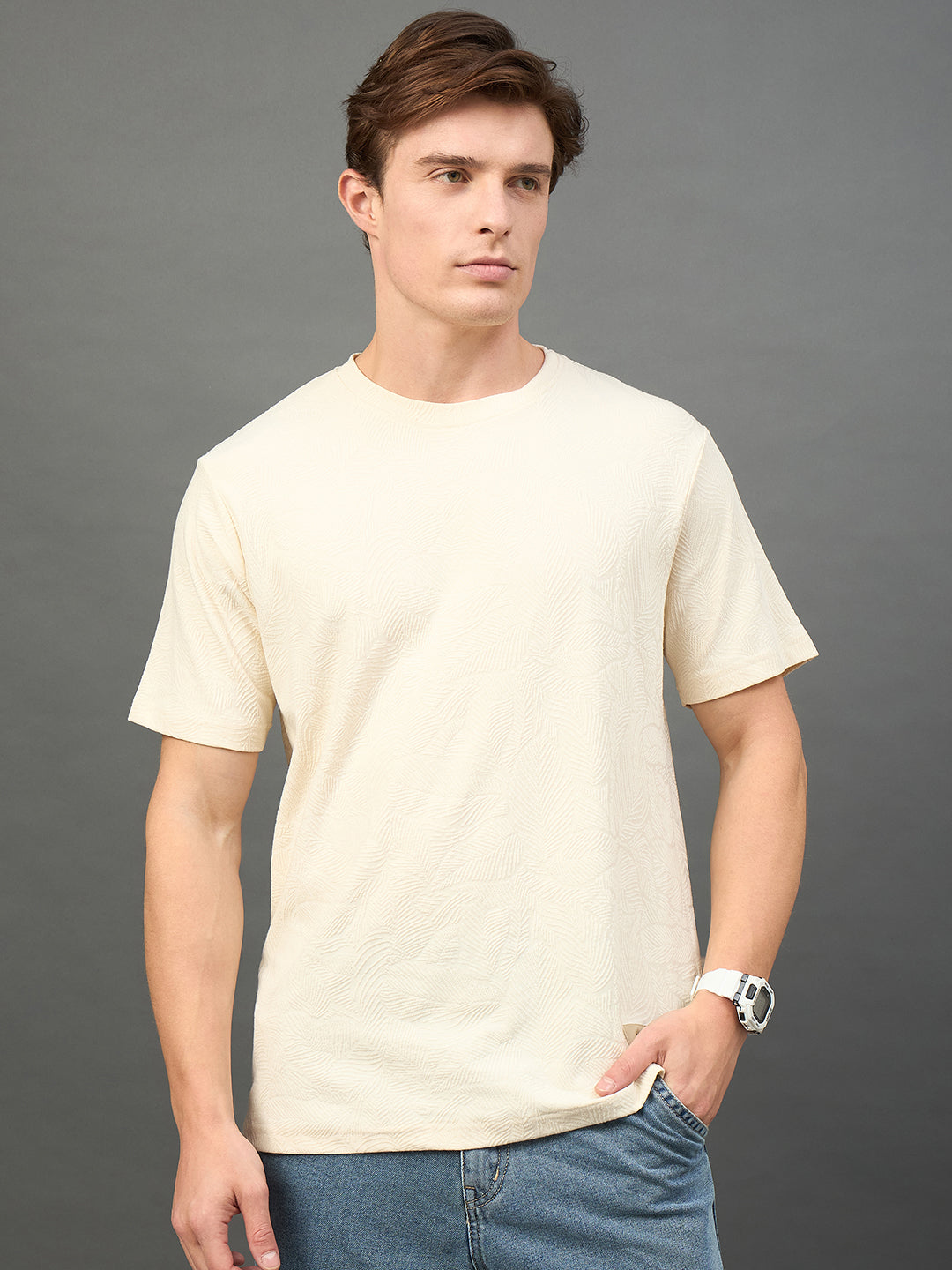 Beige Solid T-Shirt