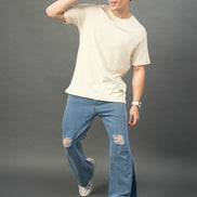 Beige Solid T-Shirt