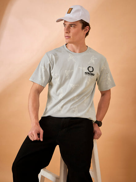 Men Grey Print Regular Fit T-Shirt
