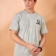 Men Grey Print Regular Fit T-Shirt