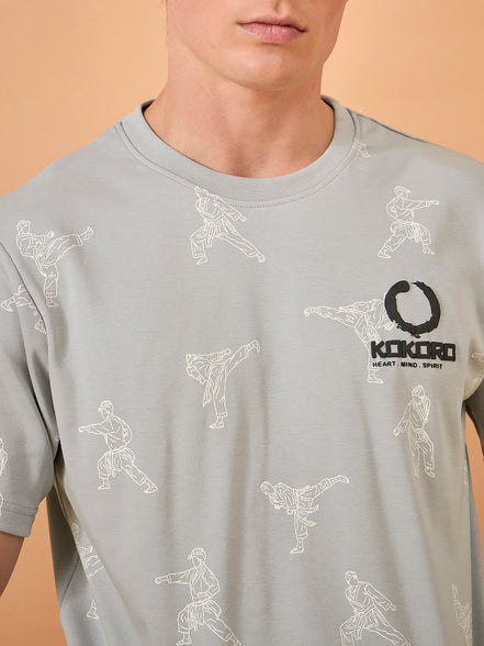 Men Grey Print Regular Fit T-Shirt