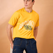 Men Yellow Print Regular Fit T-Shirt