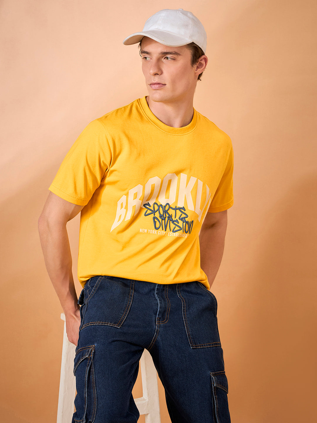 Men Yellow Print Regular Fit T-Shirt