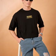 Men Black Print Over size T-Shirt