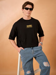 Men Black Print Over size T-Shirt