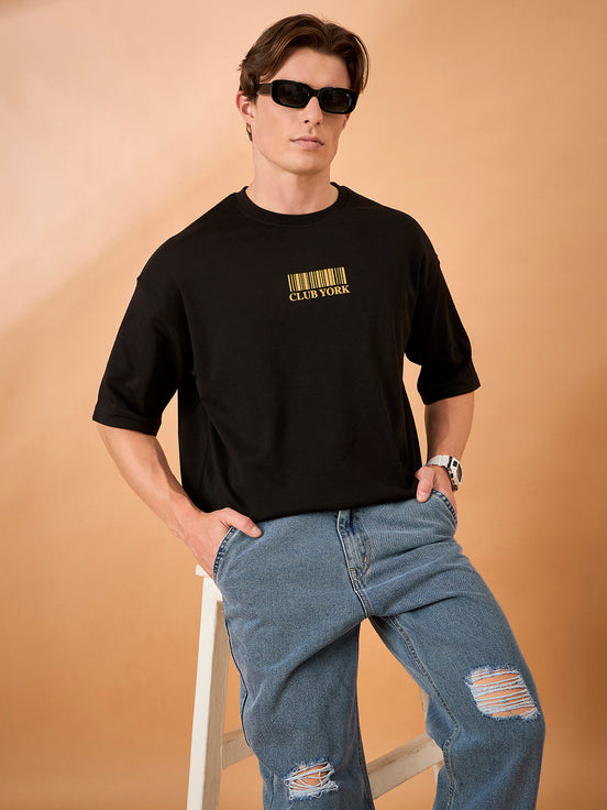 Men Black Print Over size T-Shirt