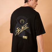 Men Black Print Over size T-Shirt
