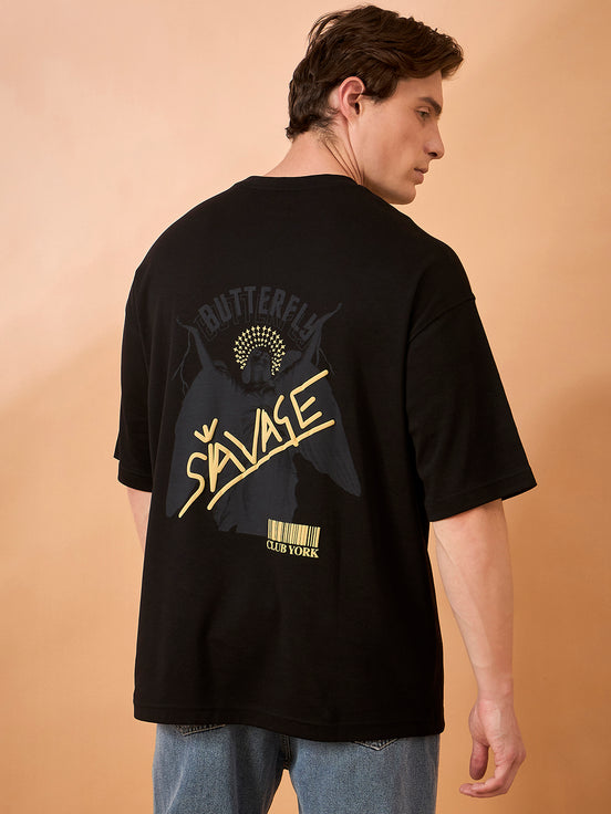 Men Black Print Over size T-Shirt