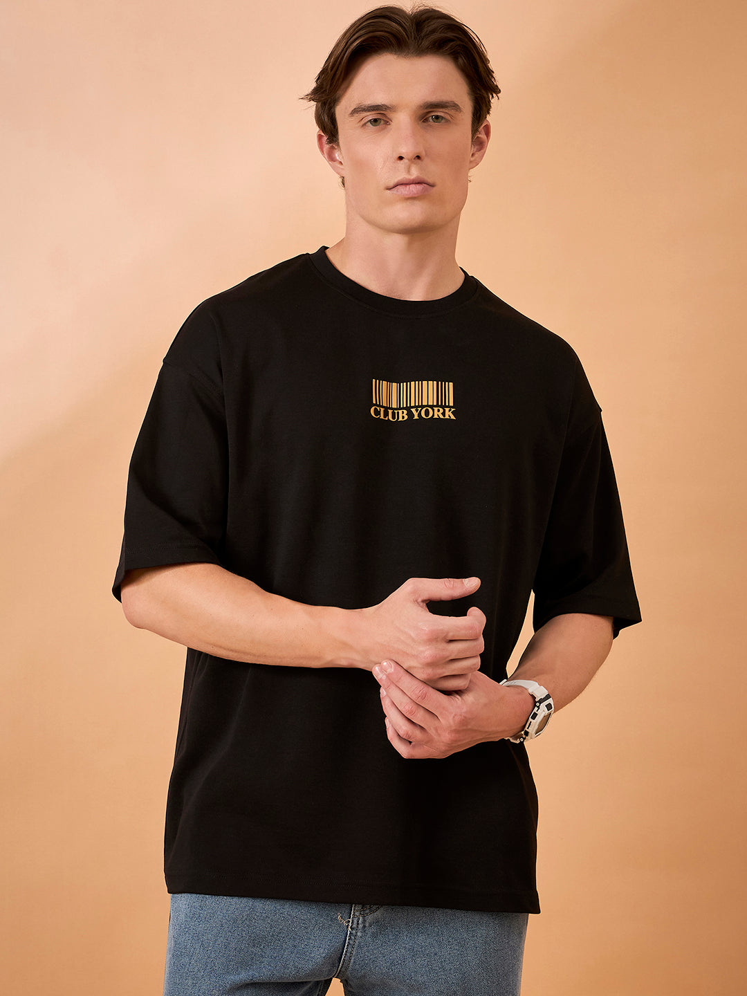 Men Black Print Over size T-Shirt