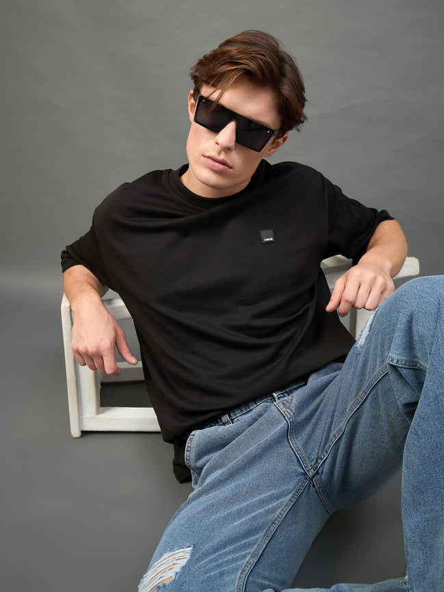 Black Solid Over Size T-Shirt