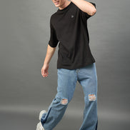 Black Solid Over Size T-Shirt