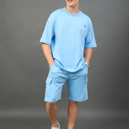 Light Blue Solid Over Size T-Shirt
