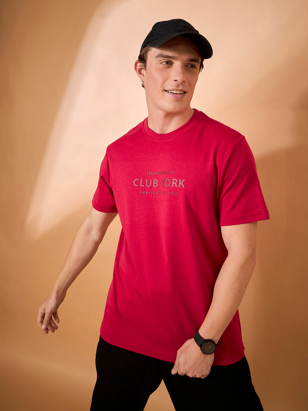 Men Red Print Regular Fit T-Shirt
