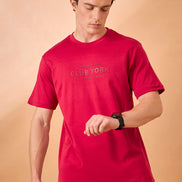 Men Red Print Regular Fit T-Shirt
