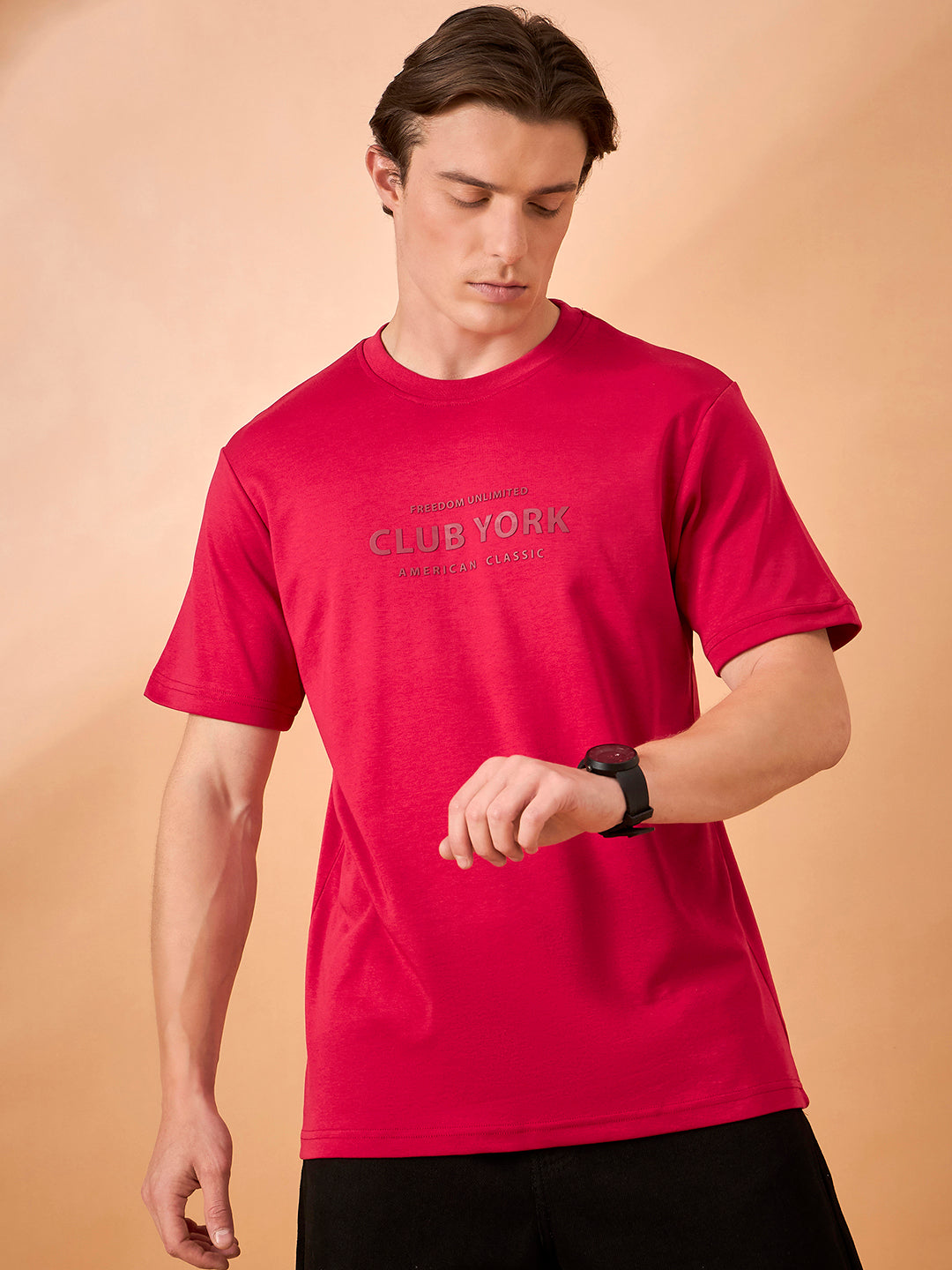Men Red Print Regular Fit T-Shirt