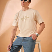 Men Beige Print Regular Fit T-Shirt