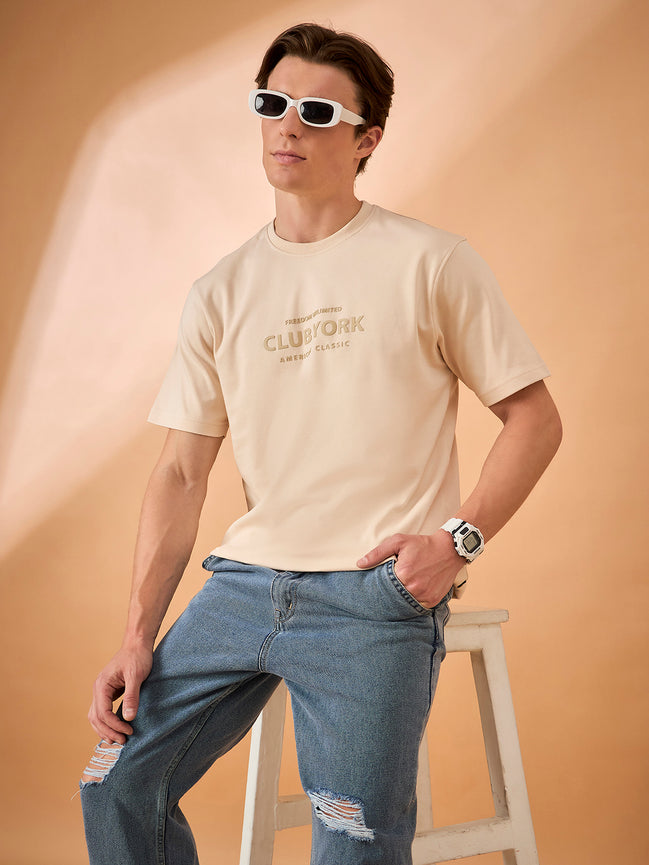 Men Beige Print Regular Fit T-Shirt
