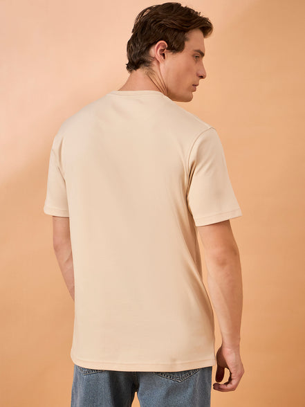 Men Beige Print Regular Fit T-Shirt
