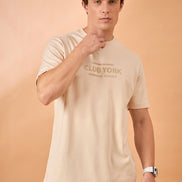 Men Beige Print Regular Fit T-Shirt