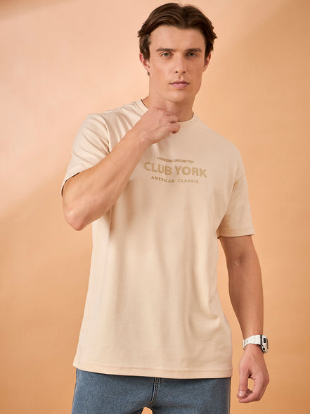 Men Beige Print Regular Fit T-Shirt