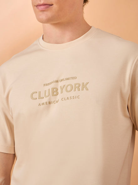 Men Beige Print Regular Fit T-Shirt