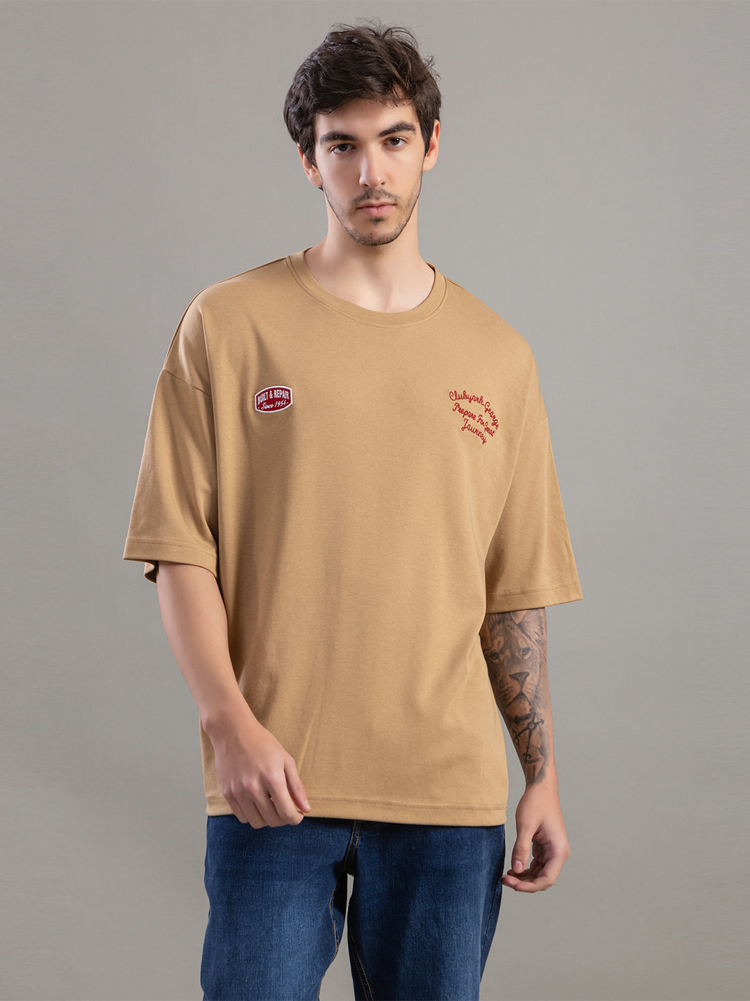 Courage Journey Embroidered Oversized T-Shirt For Men