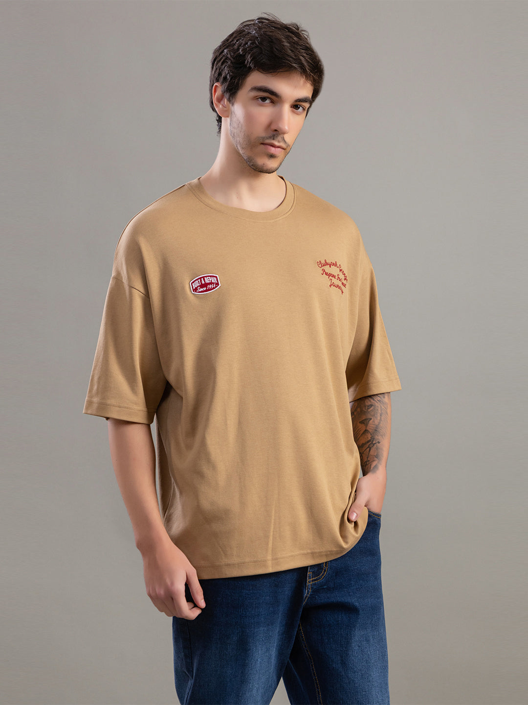 Courage Journey Embroidered Oversized T-Shirt For Men